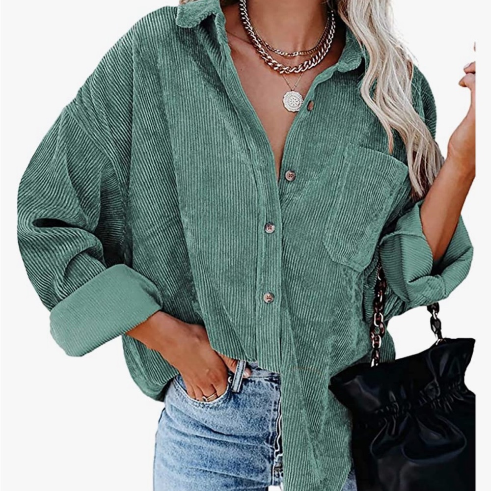 Womens Corduroy Button Down Shacket Casual Long Sleeve Shirt Jacket